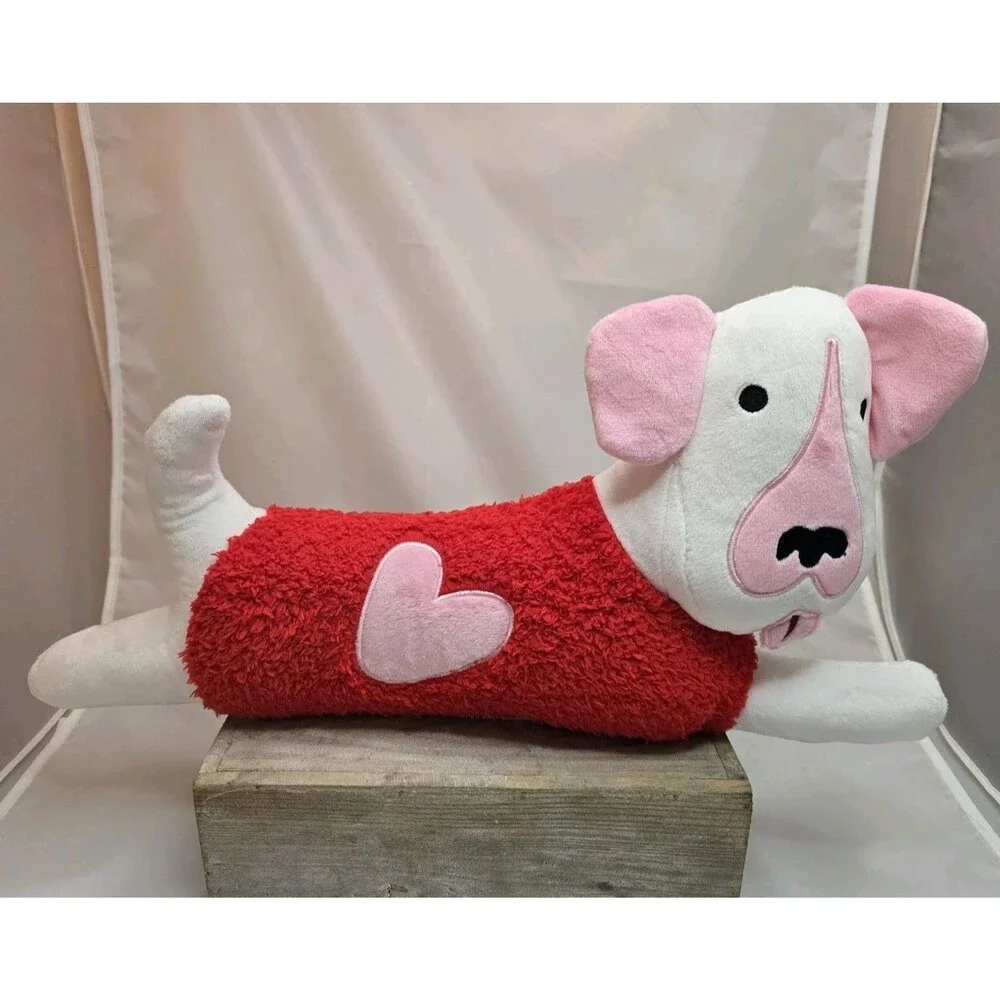 Room Essentials Target Valentine Dog Shaped Toss Pillow Red Heart 18” Plush New